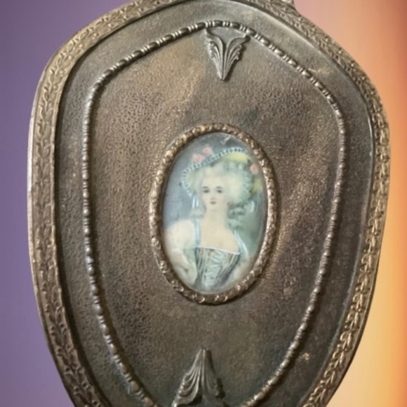 Bronze miniature portrait hand mirror